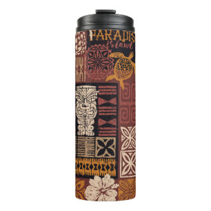 Hawaiianischer Stamm: Vintages Fabric-Patchwork Thermosbecher