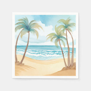 Hawaiianischer Strand   Palme Tropisches Wasserfar Serviette