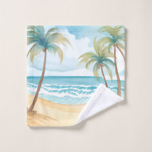 Hawaiianischer Strand   Palmen-Tropen-Wasserfarbe Waschlappen