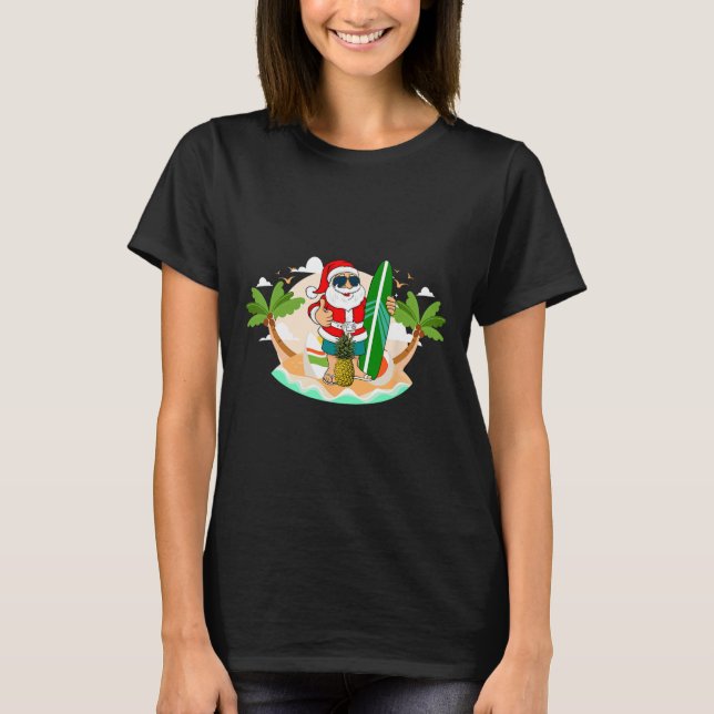 Hawaiianischer Surfender Weihnachtsmann oder Surfs T-Shirt (Vorderseite)