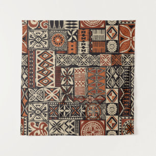 Hawaiianischer Tapa: Stammes-Patchwork Wandteppich