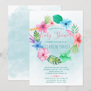 Hawaiianischer tropischer blauer Blumenkranz Baby  Einladung
