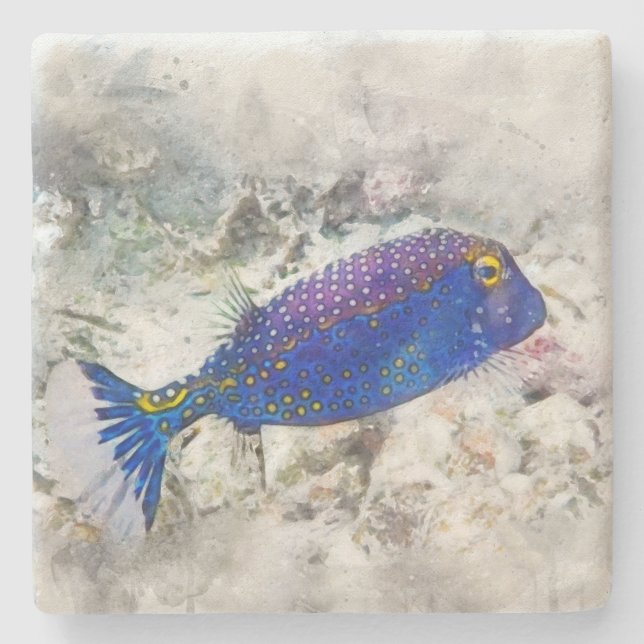 Hawaiianischer Tropischer Fisch - Wasserfarbe Boxf Steinuntersetzer (Vorderseite)