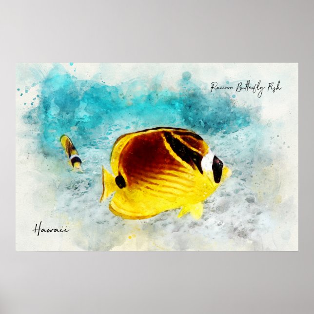 Hawaiianischer Tropischer Fisch Wasserfarbe - Butt Poster (Vorne)