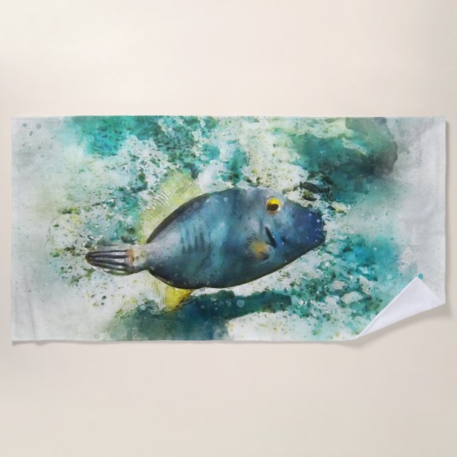 Hawaiianischer Tropischer Fisch Wasserfarbe - File Strandtuch (Vorderseite)