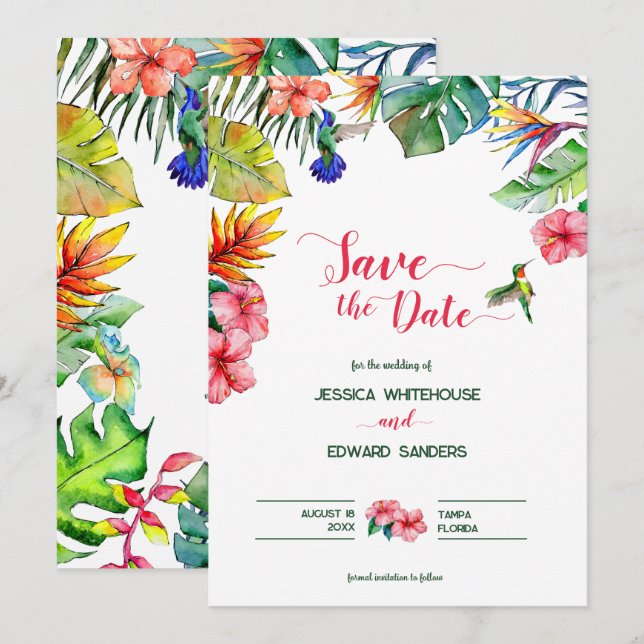 Hawaiianischer tropischer Hibiskus-Hochzeit rettet Save The Date (Vorne/Hinten)