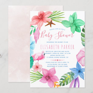 Hawaiianischer tropischer rosa Blumenkranz Baby-Pa Einladung