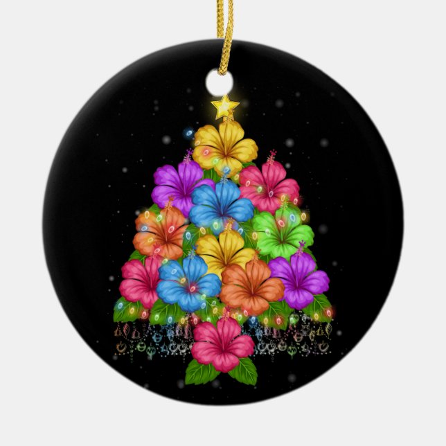 Hawaiianischer WeihnachtsHibiskus Blume Tree Hawai Keramik Ornament (Vorne)