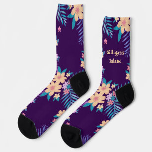 Hawaiianisches Blumendesign auf Lila Socken