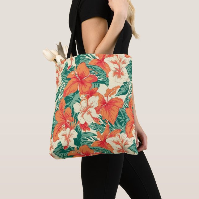 Hawaiianisches Flair, farbenfrohe tropische Blume Tasche (Von Nahem)