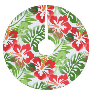 Hawaiianisches Insel-Tropenmuster Hibiskusblüten Polyester Weihnachtsbaumdecke