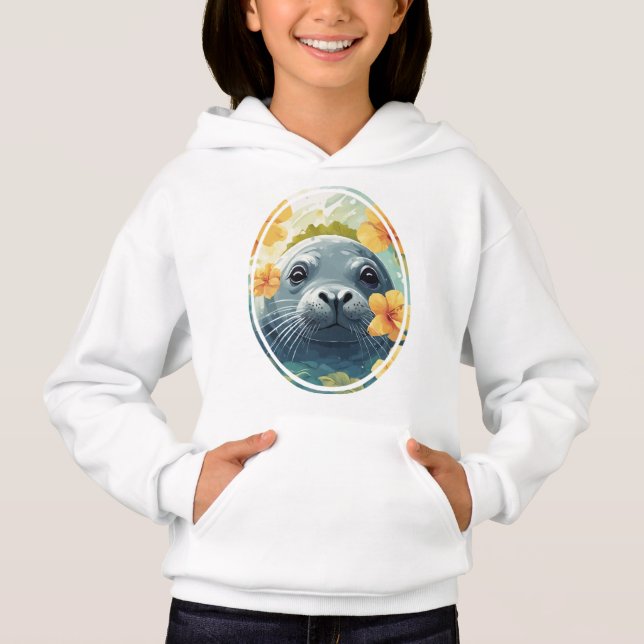 Hawaiianisches Mönch-Siegel und gelber Hibiskus bl Hoodie (Vorderseite)