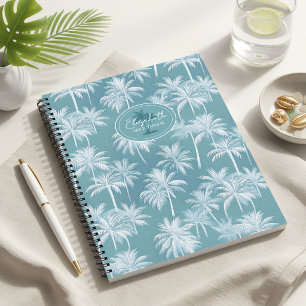 Hawaiianisches Palmbaum-Silhouettenmuster Teal ID1 Notizbuch