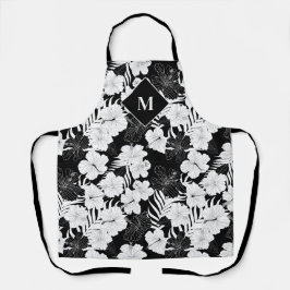 Hawaiianisches Schwarz-Weiß-Tropen-Monogramm Schürze