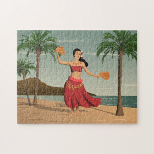 Hawaiianisches Vintage-Hula-Mädchen abgenutzte Pos