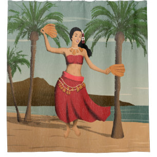 Hawaiianisches Vintages Hula-Girl Duschvorhang