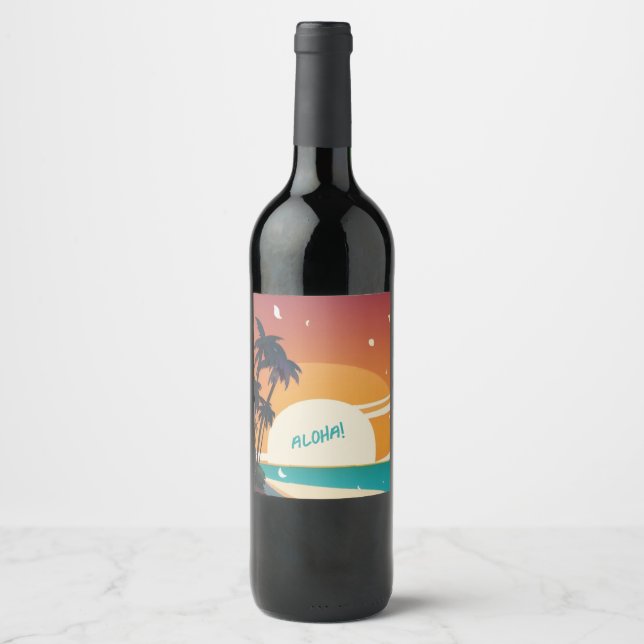 Hawaiisch/Aloha/Tropical/Strand Weinetikett (Vorderseite)