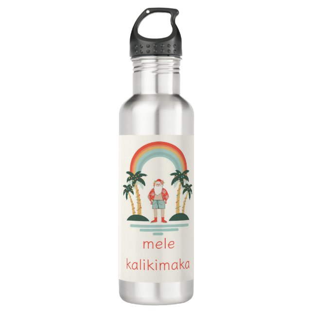 Hawaiisch/Regenbogen/Palmen Santa Edelstahlflasche (Vorderseite)