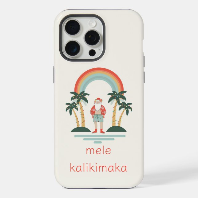 Hawaiisch/Regenbogen/Palmen Santa iPhone 15 Pro Max Hülle (Rückseite)