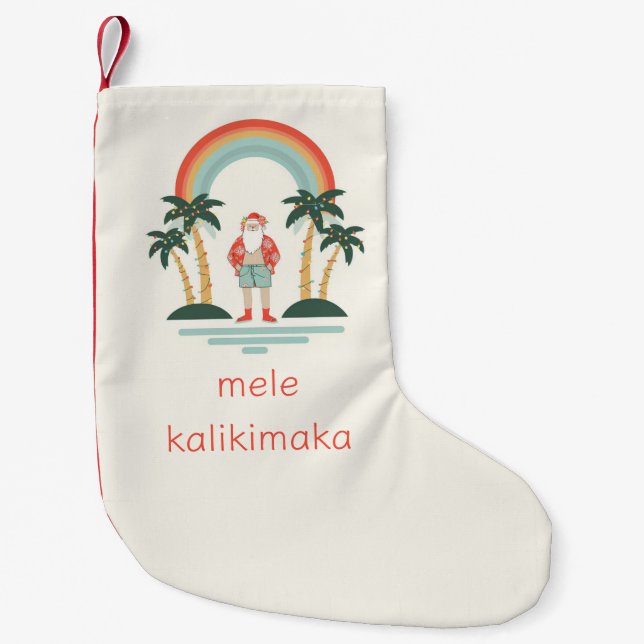 Hawaiisch/Regenbogen/Palmen Santa Kleiner Weihnachtsstrumpf (Vorderseite)