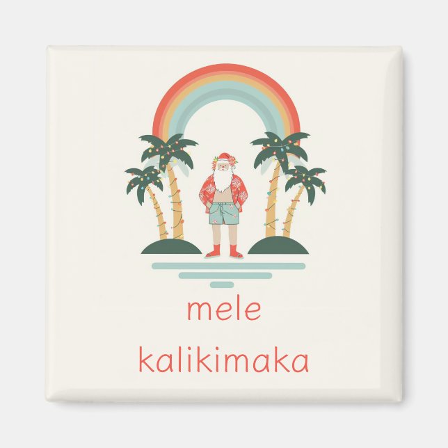 Hawaiisch/Regenbogen/Palmen Santa Magnet (Vorne)