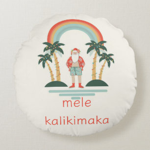 Hawaiisch/Regenbogen/Palmen Santa Rundes Kissen