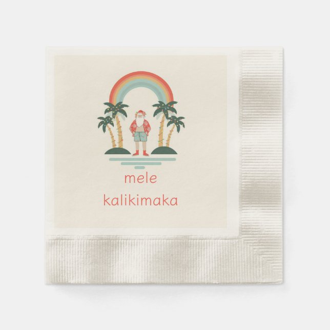 Hawaiisch/Regenbogen/Palmen Santa Serviette (Vorderseite)