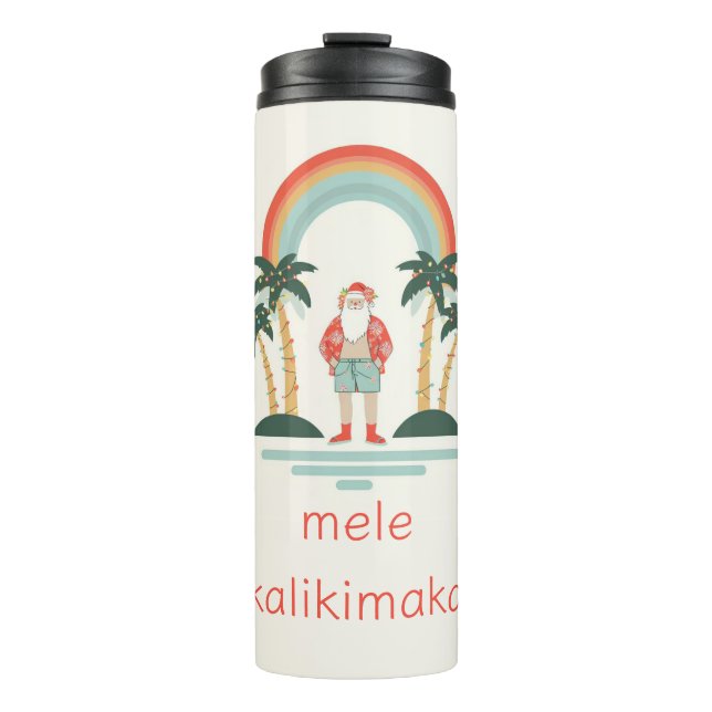 Hawaiisch/Regenbogen/Palmen Santa Thermosbecher (Vorderseite)