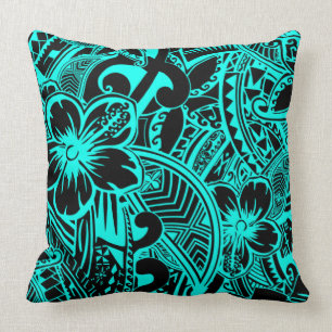 Hawaiisch - Samoan - Aquamarine Threads der polyne Kissen