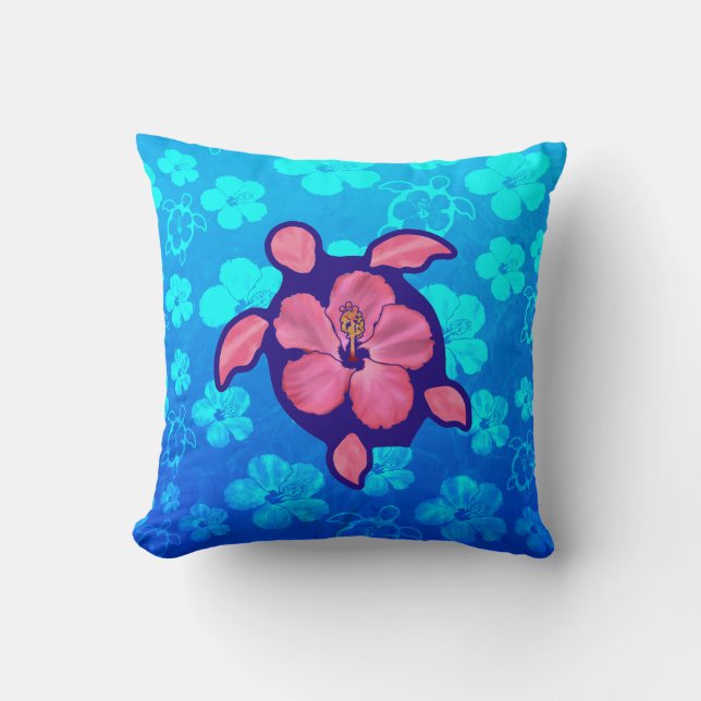 Hawaiische Honu Schildkröte und Hibiskus Kissen (Vorderseite)