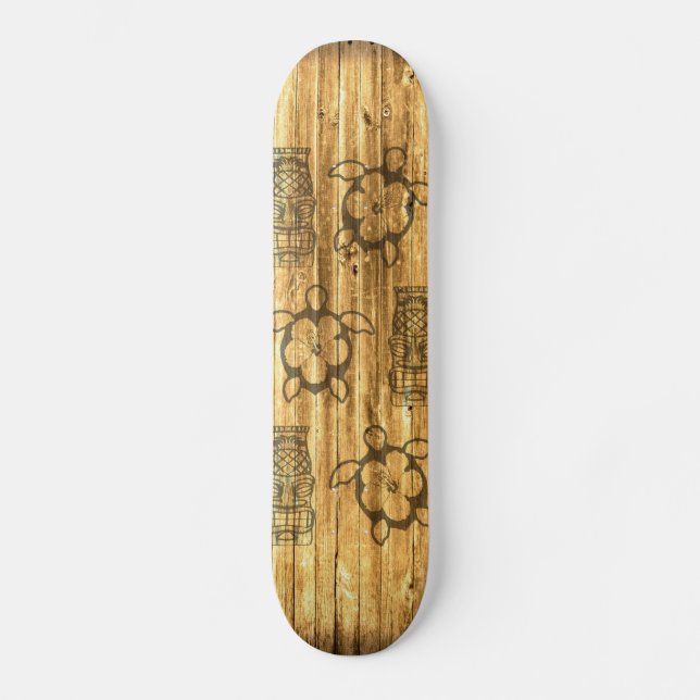 Hawaiische Honu und Tiki Maske Skateboard (Vorderseite)