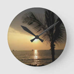 Hawaiische Insel-Ozean-Sonnenuntergang Runde Wanduhr