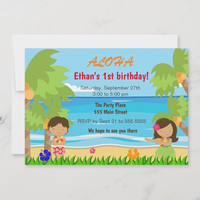 Hawaiische luau Kindergeburtstag-Party Einladung (Vorderseite)