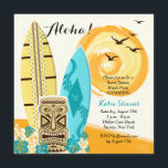 Hawaiische Luau Surfbrett-Einladung Einladung<br><div class="desc">Planung eines luau für irgendeine Gelegenheit? Dieser Inselthema Entwurf ist für Ihr Party perfekt. Er kennzeichnet Surfbretter, ein tiki, tropische Blumen und eine goldene Sonne. Die Karte ist einfach, mit Ihrer Benennung, Schriftart-, Schriftartfarbe-, Papierformwahlen und Wahl von sechs Papiersorten besonders anzufertigen. Weiße Umschläge eingeschlossen. Nicht genau was suchen Sie? Alle...</div>