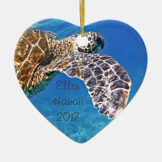 Hawaiische Meeresschildkröteschwimmen Keramik Ornament (Vorne)