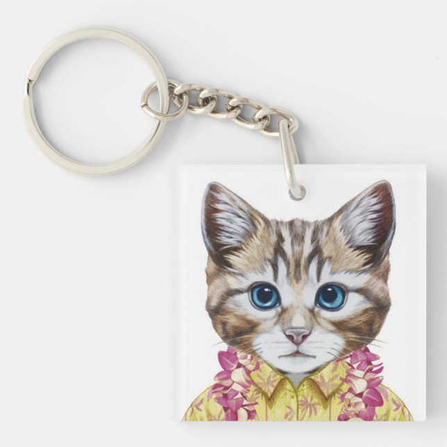 Hawaiische Miezekatze-Katze Schlüsselanhänger (Vorderseite)