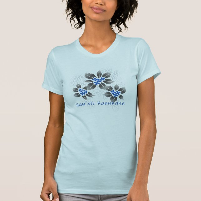 Hawaiische Stechpalmen-Chanukka-blaues Blumen T-Shirt (Vorderseite)