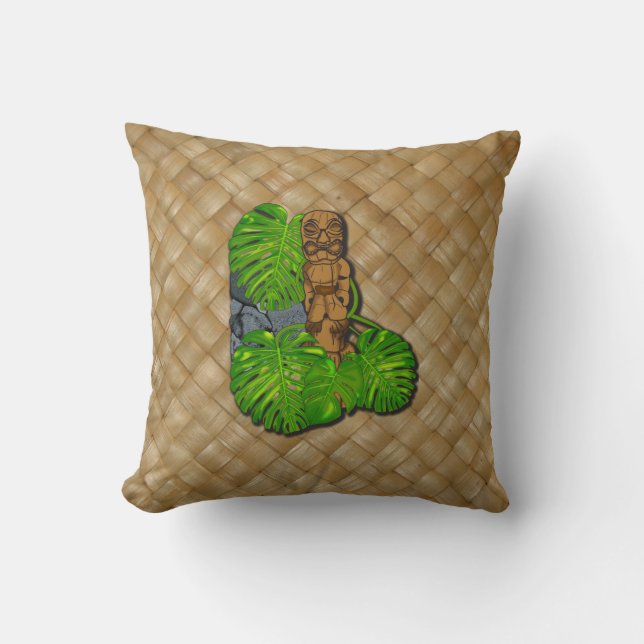 Hawaiische Tiki Lauhala Kissen (Vorderseite)