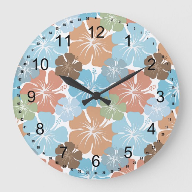 Hawaiische tropische Hibiskus-Blumen Große Wanduhr (Vorderseite)