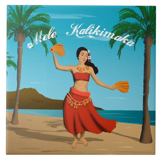 Hawaiische Vintage Mele Kalikimaka Postkarte Fliese (Vorderseite)