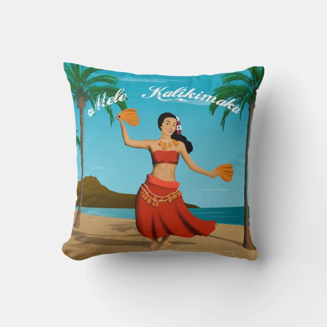 Hawaiische Vintage Mele Kalikimaka Postkarte Kissen (Vorderseite)