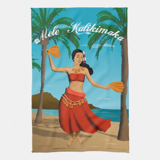 Hawaiische Vintage Mele Kalikimaka Postkarte Küchentuch (Vertikal)