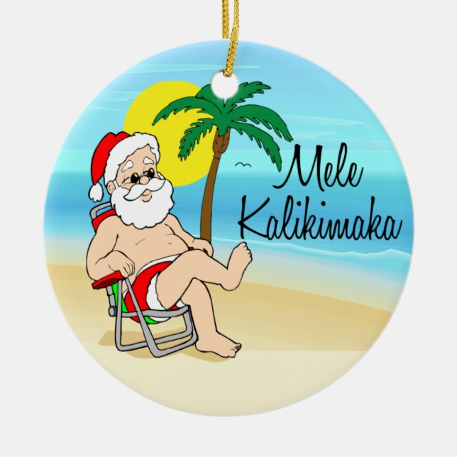 Hawaiische Weihnachtsverzierung Palme-Sankt Keramikornament (Vorne)