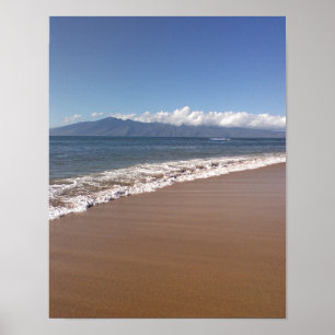 Hawaiische Wellen, entfernte Insel, Strandsand, Poster
