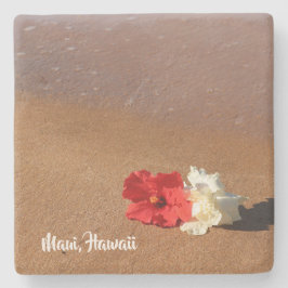 Hawaiischer Hibiskus auf dem Strand-Untersetzer Steinuntersetzer