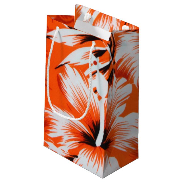 Hawaiischer Hibiskus-Blumen-Hintergrund Kleine Geschenktüte (Rückseite Schrägansicht)