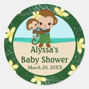 Hawaiischer Hula Affe-Babypartyaufkleber #2 JUNGE Runder Aufkleber