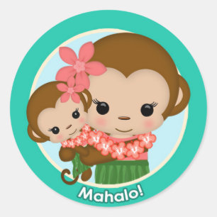 Hawaiischer Hula Affe-Babypartyaufkleber Mahalo Runder Aufkleber