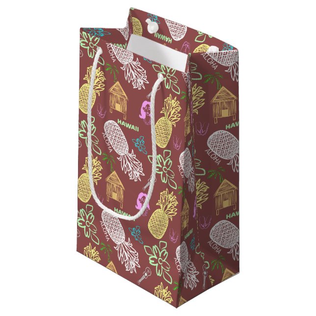 Hawaiischer Luau gemustert Kleine Geschenktüte (Vorderseite Schrägansicht)