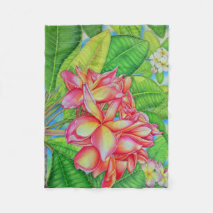 Hawaiischer Plumeria Fleecedecke